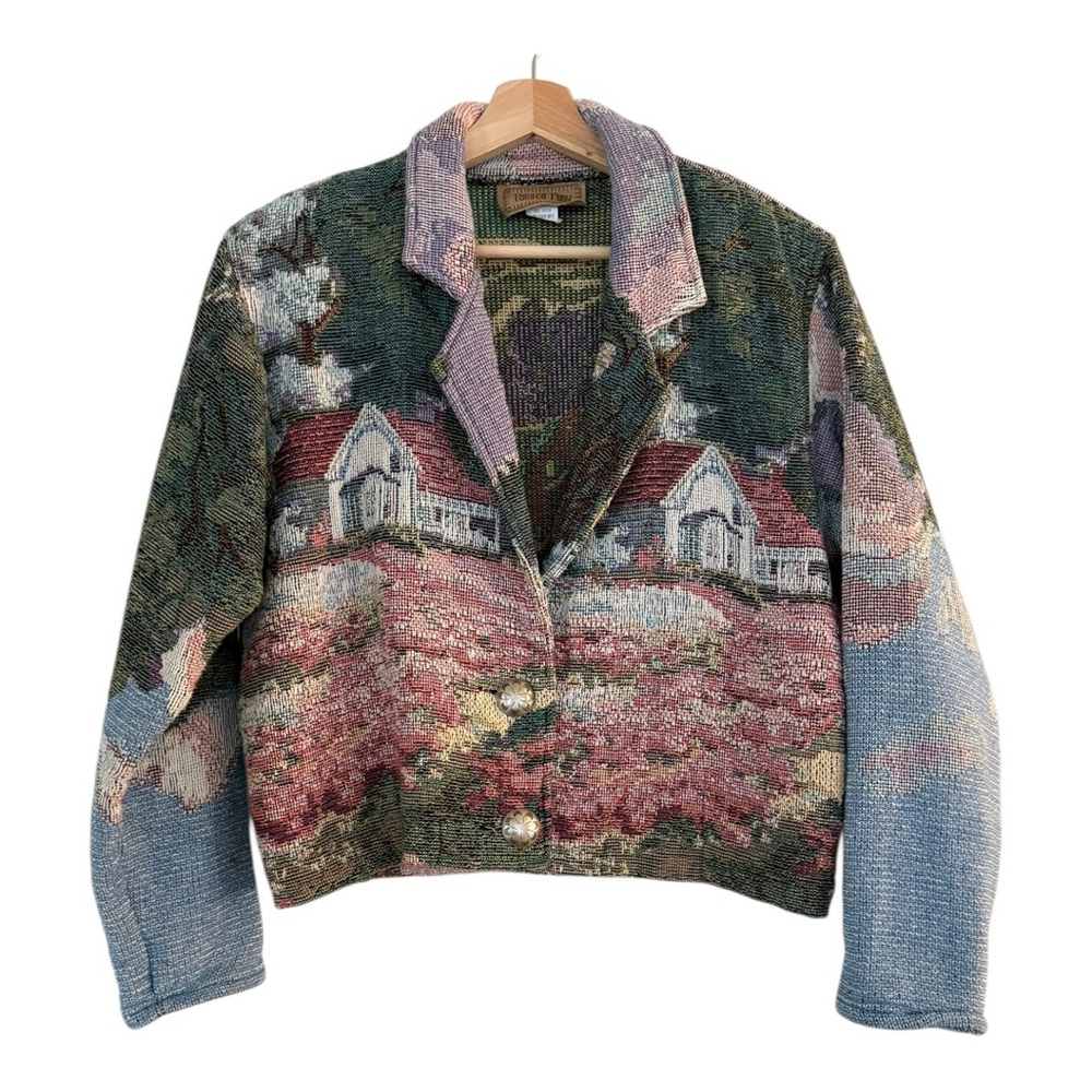 PAINTED PONY Vintage Tapesty Blanket Cropped Jacket Country Cottage Size M - Picture 5 of 15